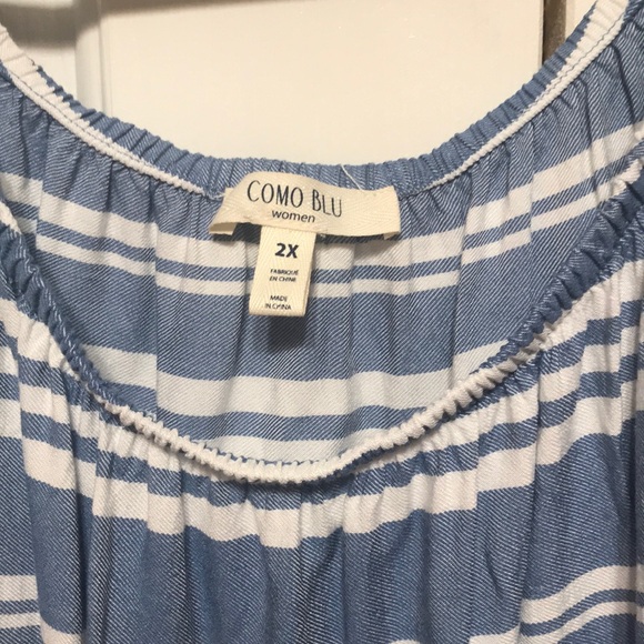 Blue and White Striped Off The Shoulder Top - Picture 3 of 5